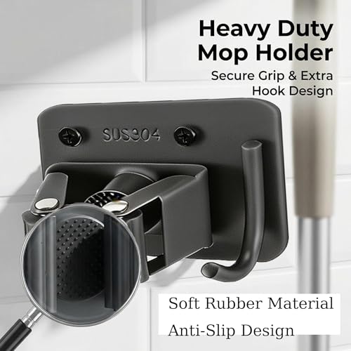 Mop Broom Holder, 4 Pcs Stainless Steel Broom Holder Wall - Image 5