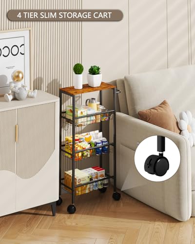 Rolling Utility Cart, 4-Tier Slim Narrow Storage Cart with Wheels - Image 8