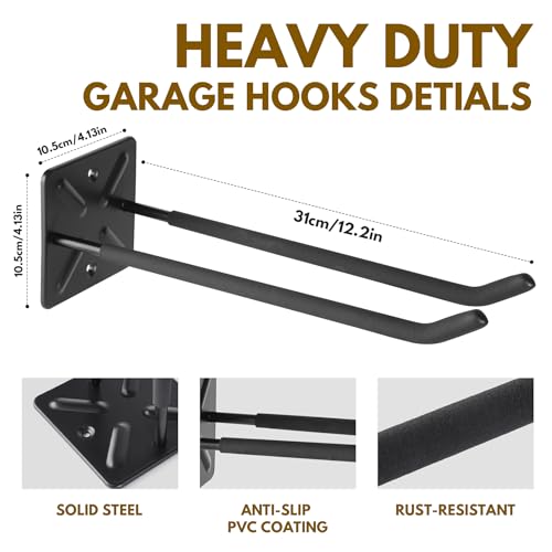 RECAPS 4 Pack Heavy Duty Garage Hooks, 12.2inch Wall Mount - Image 3