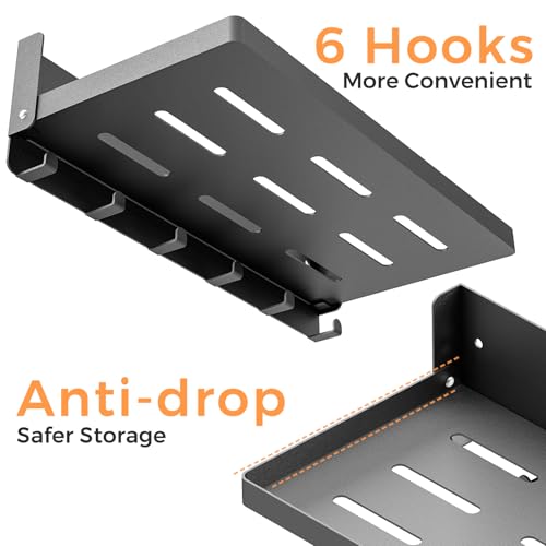 Small Folding Metal Shelf with Hooks, Fold-up Wall Shelf - Image 5