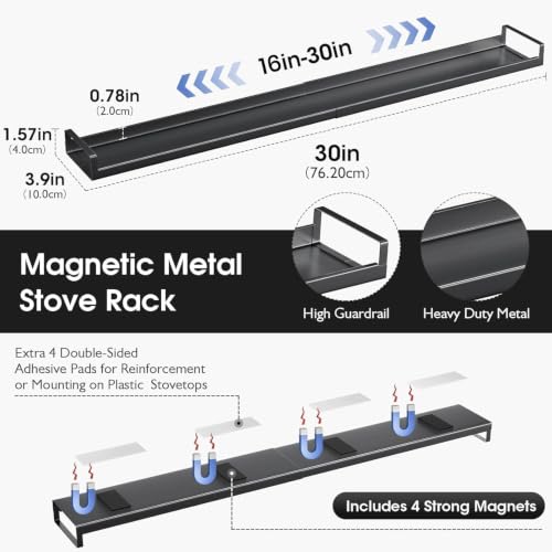 30" Adjustable Magnetic Stove Top Shelf, Matte Black - Image 3