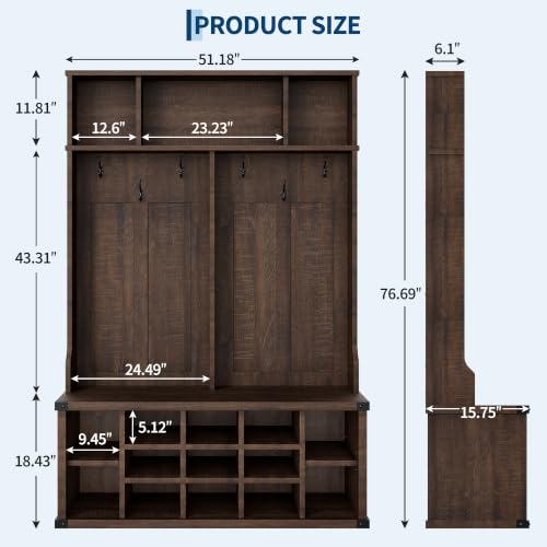 Takywep Extra Large 51" Entryway Hall Tree with Bench & - Image 3