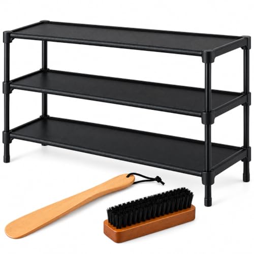 3-Tier Stackable Shoe Rack for Small Spaces, Black Shoe Organizer - Image 2