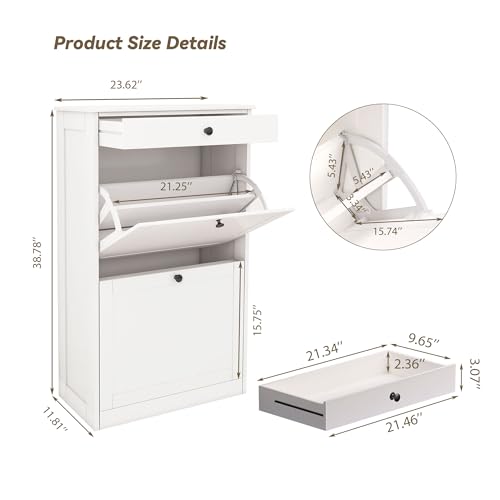 FTZxHKLX Shoe Cabinet with 2 Flip Drawers, Slim Shoe - Image 3
