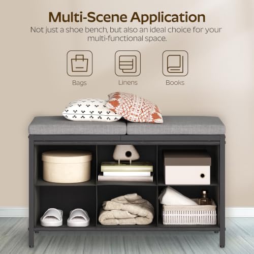 Shoe Storage Bench with Cushion, Entryway Bench - Image 6
