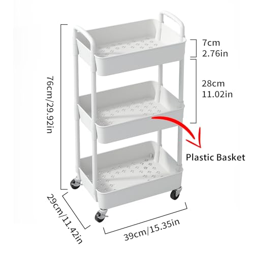 Sywhitta 3-Tier Plastic Rolling Utility Cart with Wheels - Image 3