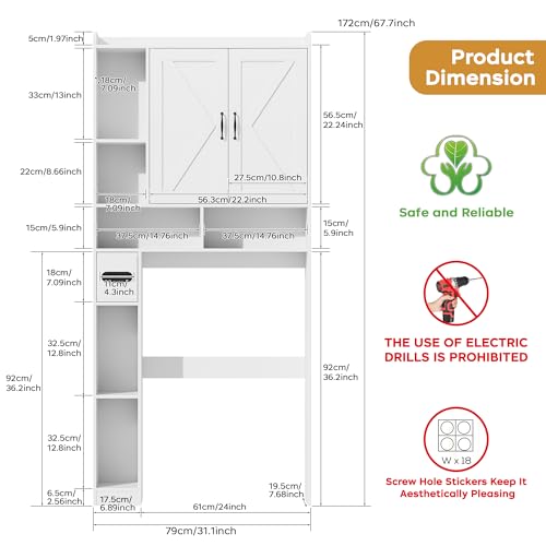 Over the Toilet Storage Cabinet, 31”W Bathroom Organizer - Image 3