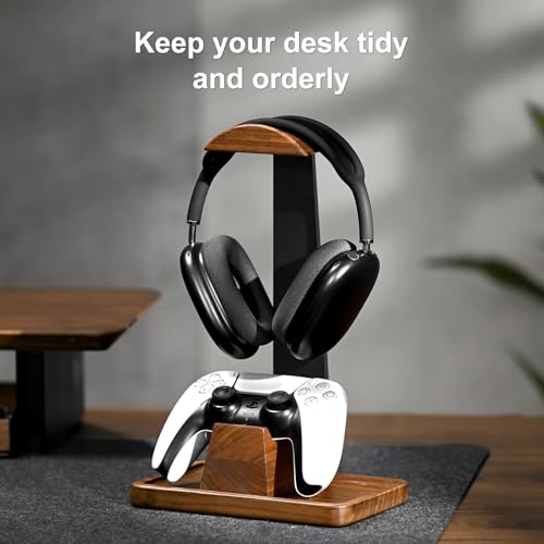 UPERGO Walnut Headphone Stand with Controller Holder & - Image 4