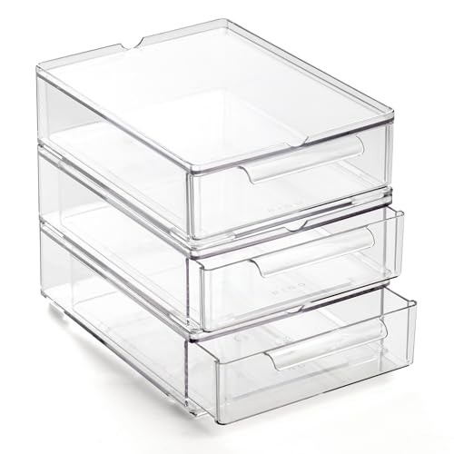 BINO | Clear Stackable Storage Drawers, Small - 3 Pack | Clear - Image 2