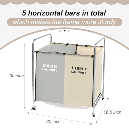 2 Section Rolling Laundry Sorter Cart, Laundry Hamper with Wheels - Image 4