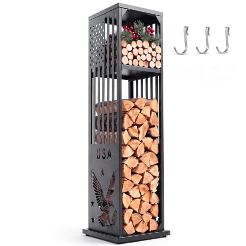 44" Firewood Rack Indoor with Shelf, Fireplace Log Holder - Image 2