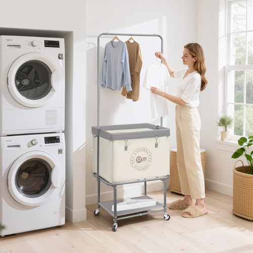 STORAGE MANIAC Rolling Laundry Cart with Hanging Bar & - Image 3