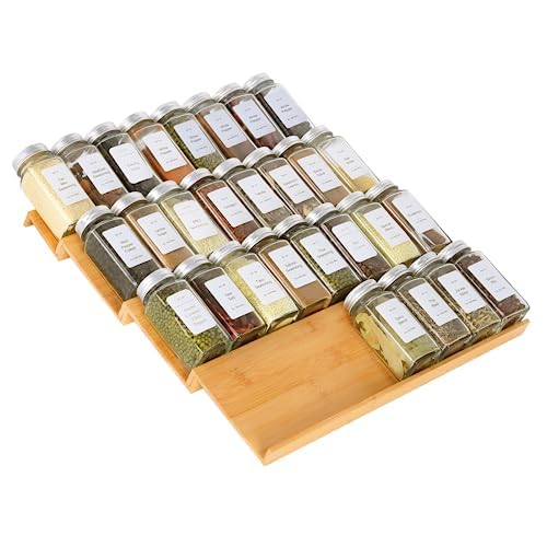 Spice Drawer Organzier,4 Tiers Bamboo Spice Rack Tray Insert - Image 1
