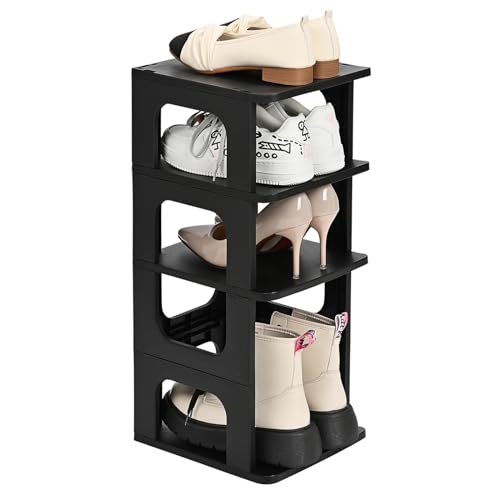 4-Tier Shoe Rack, Narrow Stackable Organizer, Black - Image 2