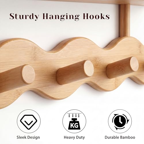 Wave-Shaped Bamboo Small Coat Rack Wall Mount with Shelf - Image 6
