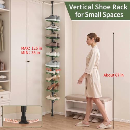 10-Tier Tension Pole Vertical Shoe Rack Tall Narrow - Image 3