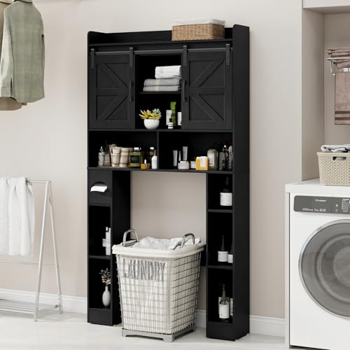Vabches Over The Toilet Cabinet with Sliding Doors, Black - Image 6