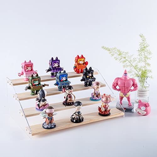 2 Pack 4 Tier Acrylic Display Stand for Figures Wooden Risers - Image 6