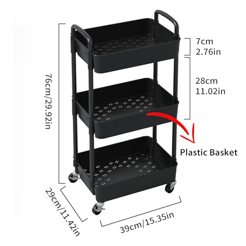 Sywhitta 3-Tier Plastic Rolling Utility Cart with Wheels - Image 3