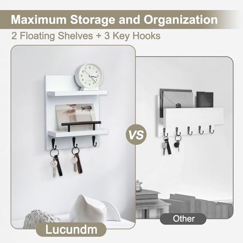 Key Holder Wall Mount, Mail Shelf Decor with 3 Key Hooks - Image 6