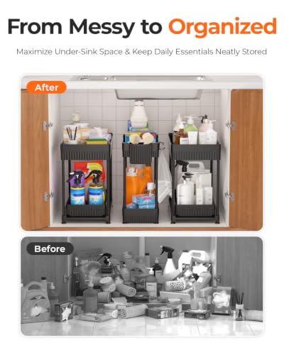Sevenblue 3-Pack 2-Tier Under Sink Organizers with Sliding Drawers