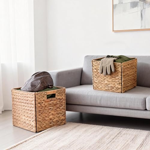 13" Wicker Storage Cube Bins, Water Hyacinth Baskets for Shelves - Image 7