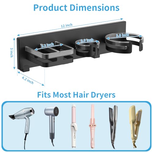Hair Dryer Holder Wall Mounted, Self-Adhesive or Drill Mount - Image 3