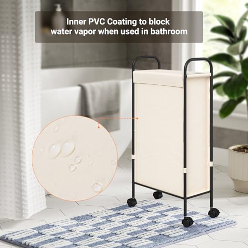 Slim Laundry Hamper with Lid & Wheels, 50L Rolling Laundry Basket - Image 8