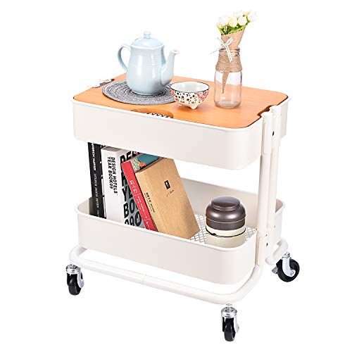 Melody House 2-Tier Metal Utility Rolling Cart Storage Side End - Image 2