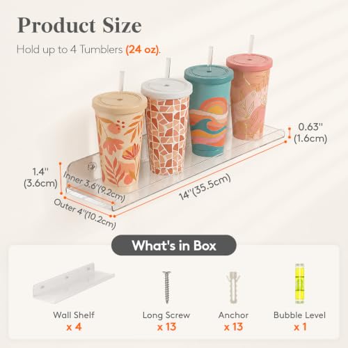 Lifewit Acrylic Floating Shelves for Bathroom 14" Clear, 4 Pack - Image 4