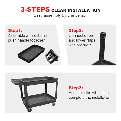 Utility Service Cart, 2-Shelf 500LBS Heavy Duty Plastic Rolling - Image 6