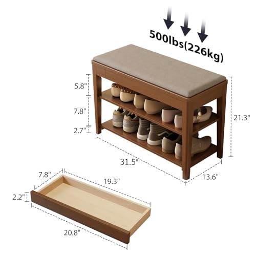 Solid Wood Shoe Bench with Storage, 2-Tier Shoe Storage - Image 3