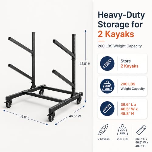 2-Kayak Freestanding Storage Rack with Wheels – | Home Organization - Image 3