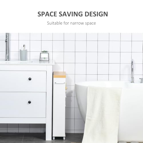 kleankin Slim Bathroom Cabinet with Castor Wheels Fits - Image 6