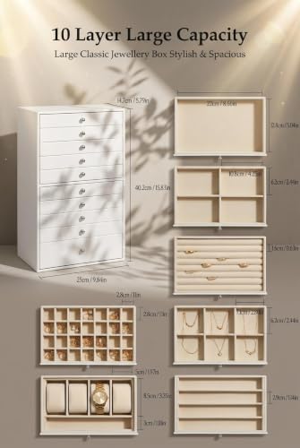 GUKA Large Jewelry Box, Jewelry Case with 10 Drawers - Image 7