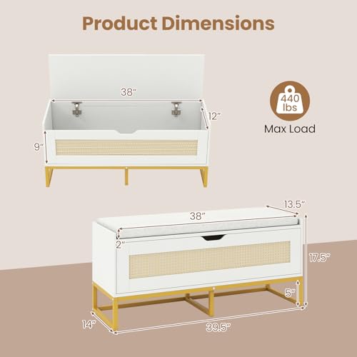 GIANTEX Rattan Shoe Bench, Flip-Top Entryway Bench | Home Organization - Image 3