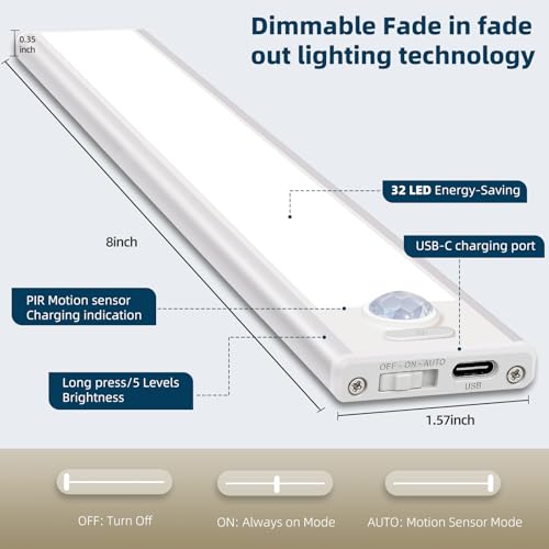 4 Pack Under Cabinet Lighting, Rechargeable Motion Sensor Light - Image 5