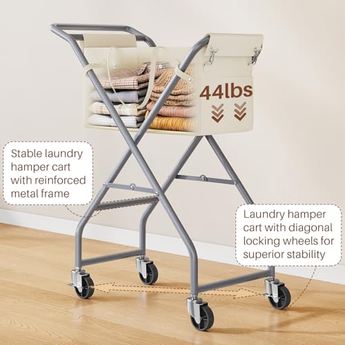 No-Bend Laundry Cart Rolling Hamper with Locking Wheels & - Image 7