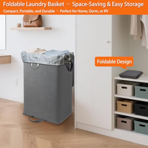 Foldable Laundry Hamper with 2 Removable Drawstring - Image 7