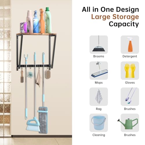 Broom and Mop Organizer Wall Mount, Heavy Duty Broom - Image 5