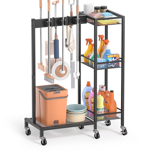 Broom Holder with Cleaning Supplies Organizer, Broom Closet - Image 2