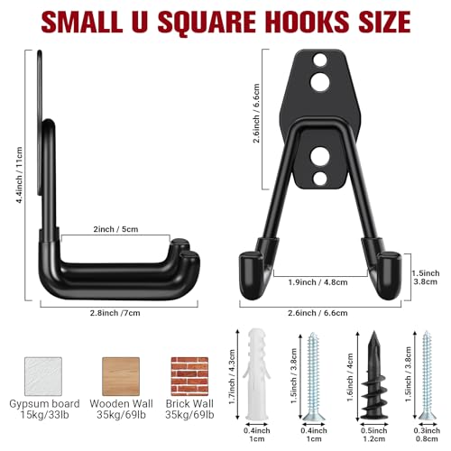 Garage Hooks Heavy Duty, 12 Pack Black Metal U Square | Garage Storage - Image 3
