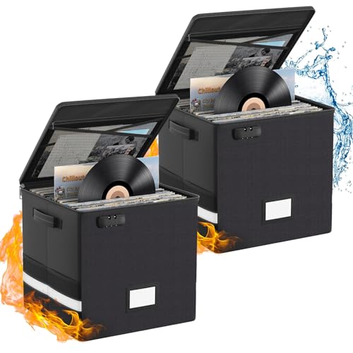 Vinyl Record Storage Box with Lock, 2-Pack Fireproof & Waterproof - Image 2