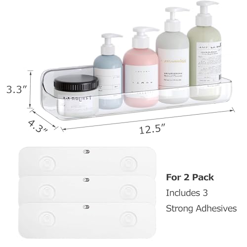 UDD Acrylic Clear Shower Caddy Adhesive Shelf, 2pc Plastic Shower - Image 3