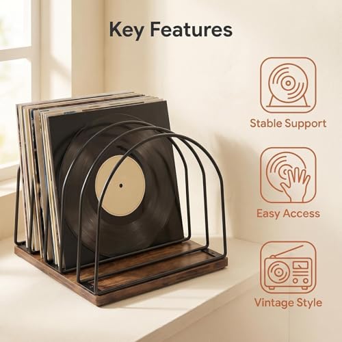 Wooden Vinyl Record Storage Holder, Brown - Image 7