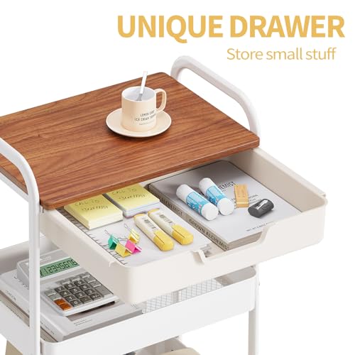 TOOLF 3 Tier Rolling Cart with Drawer, Metal Utility Storage Cart - Image 4