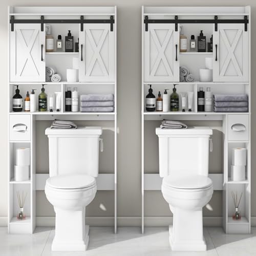 Vabches Over The Toilet Storage Cabinet with Sliding Doors, White - Image 4