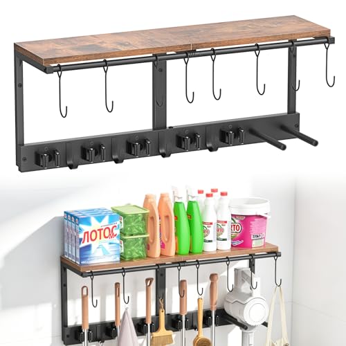 3-in-1 Broom Holder Wall Mount with Shelf, Mop Organizer - Image 2