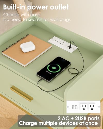 Nightstand with Charging Station,3-Tier Modern Bedside Table - Image 4