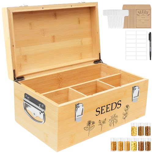 Large Bamboo Wood Seed Storage Organizer Box | Home Organization - Image 2